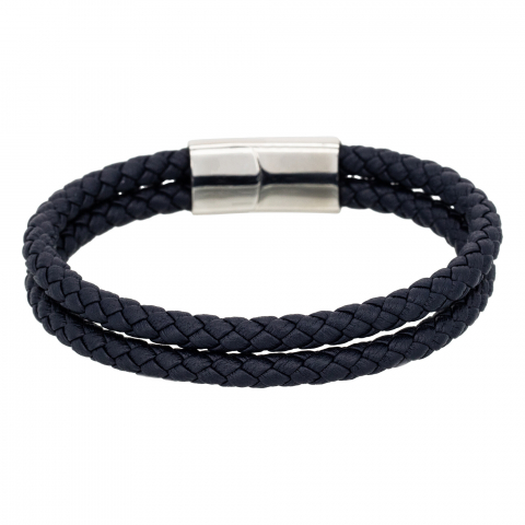 Bracelet double cordon en cuir noir "Hooks"